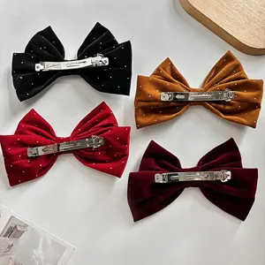 Pinces à cheveux nœud strass velours, élégantes barrettes hiver pour coiffure femmes.