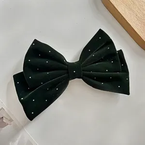 Pince à cheveux nœud velours vert foncé strass élégant accessoire coiffure automne hiver