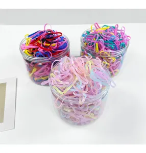 Colorful hair rubber bands in clear jars, candy colored high elasticity hair ties.
