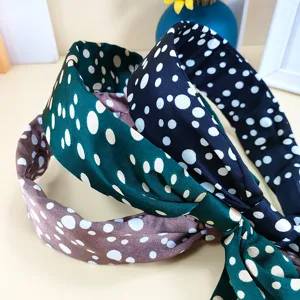 French style polka dot headband with ribbon bow, sweet elegant hair accessories for women.