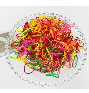 Colorful high elasticity hair rubber bands set in clear glass plate, perfect daily hair ties.