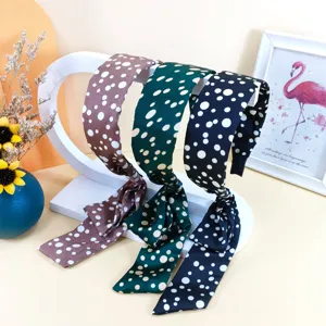 French style polka dot headband with long ribbon bow, sweet hair hoop for women and girls.