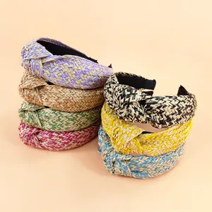Colorful woven raffia knotted headbands, stylish Bohemian hair accessories for women.