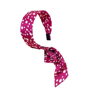 French polka dot headband with sweet side ribbon bow, elegant hair hoop for women and girls daily wear