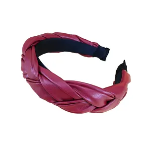 Serre-tête tressé en cuir PU élégant pour femmes, accessoire de cheveux antidérapant.