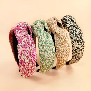 Chic French raffia knotted headband bohemian style high cranial top hair hoop for women main