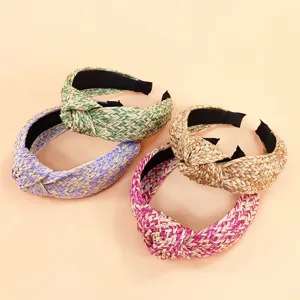 Fashionable French raffia knotted headband bohemian style high crown hair hoop for women