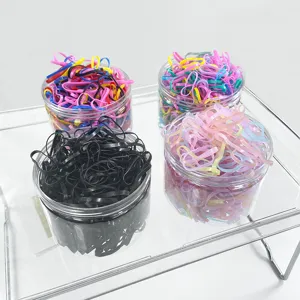 Colorful thick rubber hair bands in clear jars set, elastic hair ties for women and girls.