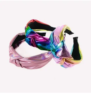 Metallic knotted headband for women, shiny wide hair hoop, fashion colorful hair accessories