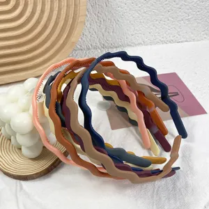 Candy color matte plastic wavy headband set, stylish non-slip hair hoop for women.