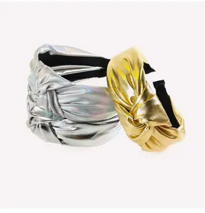 Fashion Metallic Knotted Headband Wide Shiny Hair Hoop Vintage Hair Accessories For Women