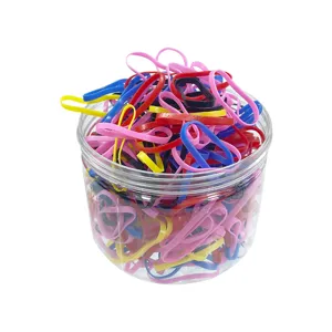 Colorful rubber hair bands in clear plastic jar, high elasticity hair ties for women and girls.