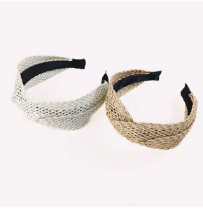 Ensemble de serre-tête tressé en paille, cerceau de cheveux torsadé en raphia pour femmes.