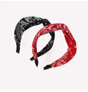 Fascia per capelli incrociata fantasia paisley retro cerchietto in tessuto donna