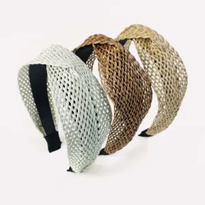 Serre-tête noué tressé en raphia bohème accessoire de cheveux tissé élégant pour femmes vue principale