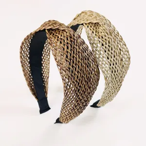Bandeau croisé en paille tressée bohème accessoire cheveux twist en raphia pour femmes chic