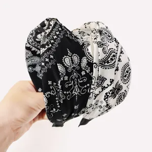 Cerchietto in tessuto con nodo fantasia cachemire per donna, stile coreano largo.