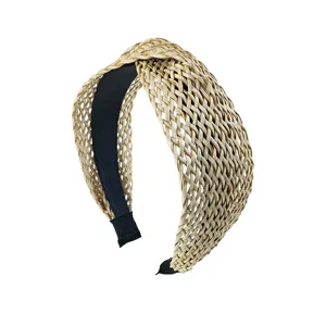 Bandeau tressé en paille bohème serre-tête noué tissé accessoires de cheveux pour femmes