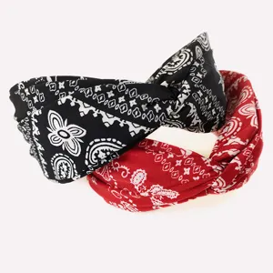 Donna retro stampa cachemire fascia nodata largo tessuto capelli moda accessori chic
