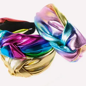 Metallic knotted headband for women, colorful wide twisted hair hoop fashion accessory