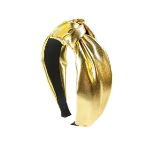 Gold metallic knotted headband wide fashion hair hoop for women chic retro hair accessory