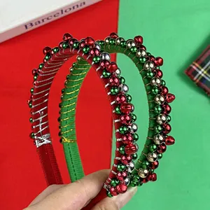 Christmas velvet headband with bells red green festive hair hoop holiday party hair accessories