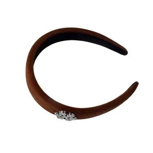 Brown velvet headband with silver crystal snowflake ornament for women elegant daily hair accessory