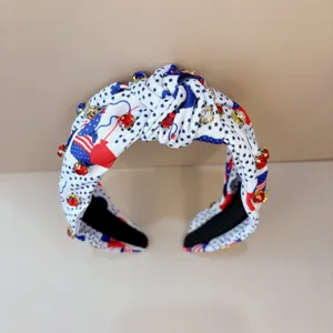 Cerchietto nodo strass festa indipendenza USA, accessorio capelli stampa stella moda.