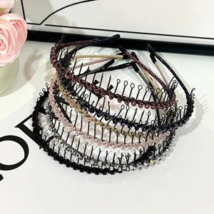 Korean style crystal beaded hair hoop with anti-slip teeth sparkly rhinestone headband main