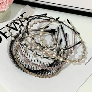 Korean style pearl rhinestone tooth hairbands set anti-slip cute headwear accessories
