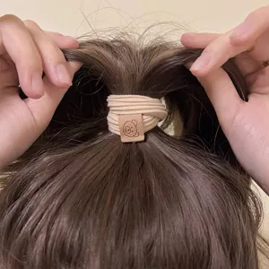 Cute bear hair tie for women high ponytail elastic hair rope brown minimalist hair accessories.