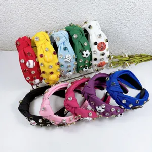 Womens Fabric Headband Rhinestone Crystal Padded Hair Hoop Sports Ball Hair Accessories Fashion Headwear
