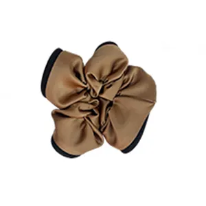 Golden brown satin hair scrunchie chic retro floral hair tie for women daily use