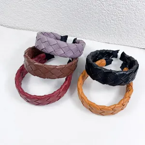 Womens Wide Braided Headband PU Leather Padded Hair Hoop High Crown Solid Color Fashion Hair Accessories For Daily Wear