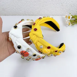 Knotted rhinestone fabric headband women fashion hair accessories colorful crystal hair hoop