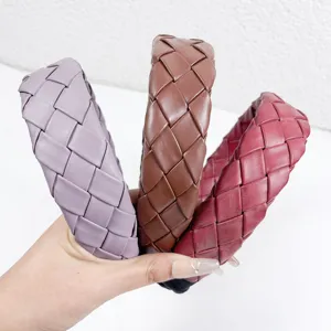 Woven leather wide headband handmade braided hair hoop stylish fashion hair accessories for women