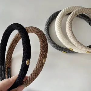 Autumn winter wool twill thin headband with gold label versatile hair hoop for daily wear.