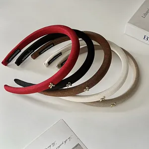 Autumn retro thin sponge hair hoop set with tiny metal bow knot elegant women headband accessory