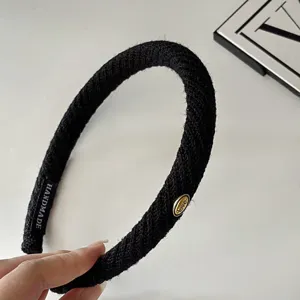 Autumn winter black wool twill thin headband with gold accent versatile hair accessory 1pc