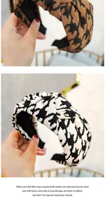 Vintage houndstooth knot headband for women, stylish fabric hair hoop and chic hair accessory.