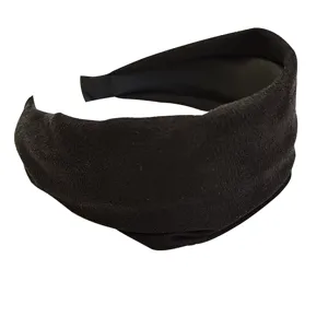 Black wide padded headband for women, soft knitted hair hoop for daily wear and washing.