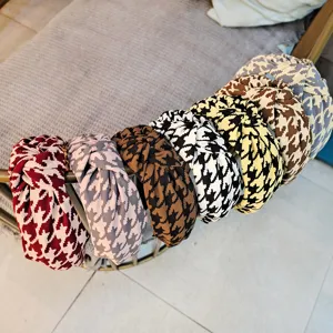 Korean Vintage Houndstooth Headband Minimalist Middle Knot Hair Hoop Fabric Hair Accessories For Women Daily Hair Styling