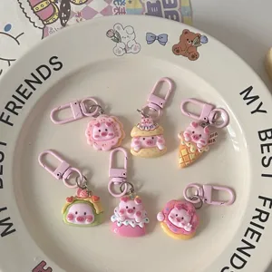 Cute pink pig keychain set food themed cute cartoon bag pendant keyring gifts for couples friends
