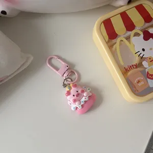 Cute pink pig cake keychain sweet cartoon key ring lovely bag accessory gift 1pc