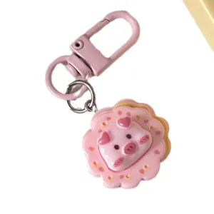 Cute pink pig biscuit keychain cartoon food play pendant bag charm for women and girls