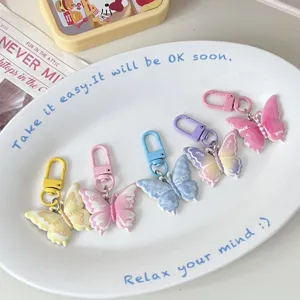 Colorful butterfly keychain cute sweet style bag charm acrylic metal keyring lovely gift for girls