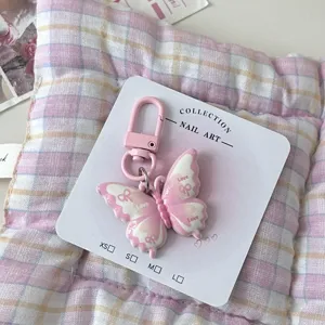 Cute pink gradient butterfly keychain sweet aesthetic bag charm metal accessories for women
