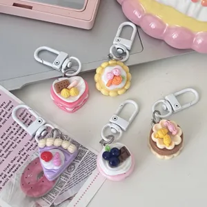 Schattige 3D taart sleutelhanger set pastel dessert tas bedels leuke sleutelringen geschenken