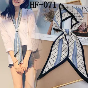 Fashion Silk Twilly Scarf Geometric Print Long Narrow Neck Scarf for Women Shirt Suit