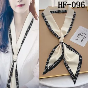 Women narrow long silk scarf elegant neckerchief hair band ribbon for shirt suit daily wear